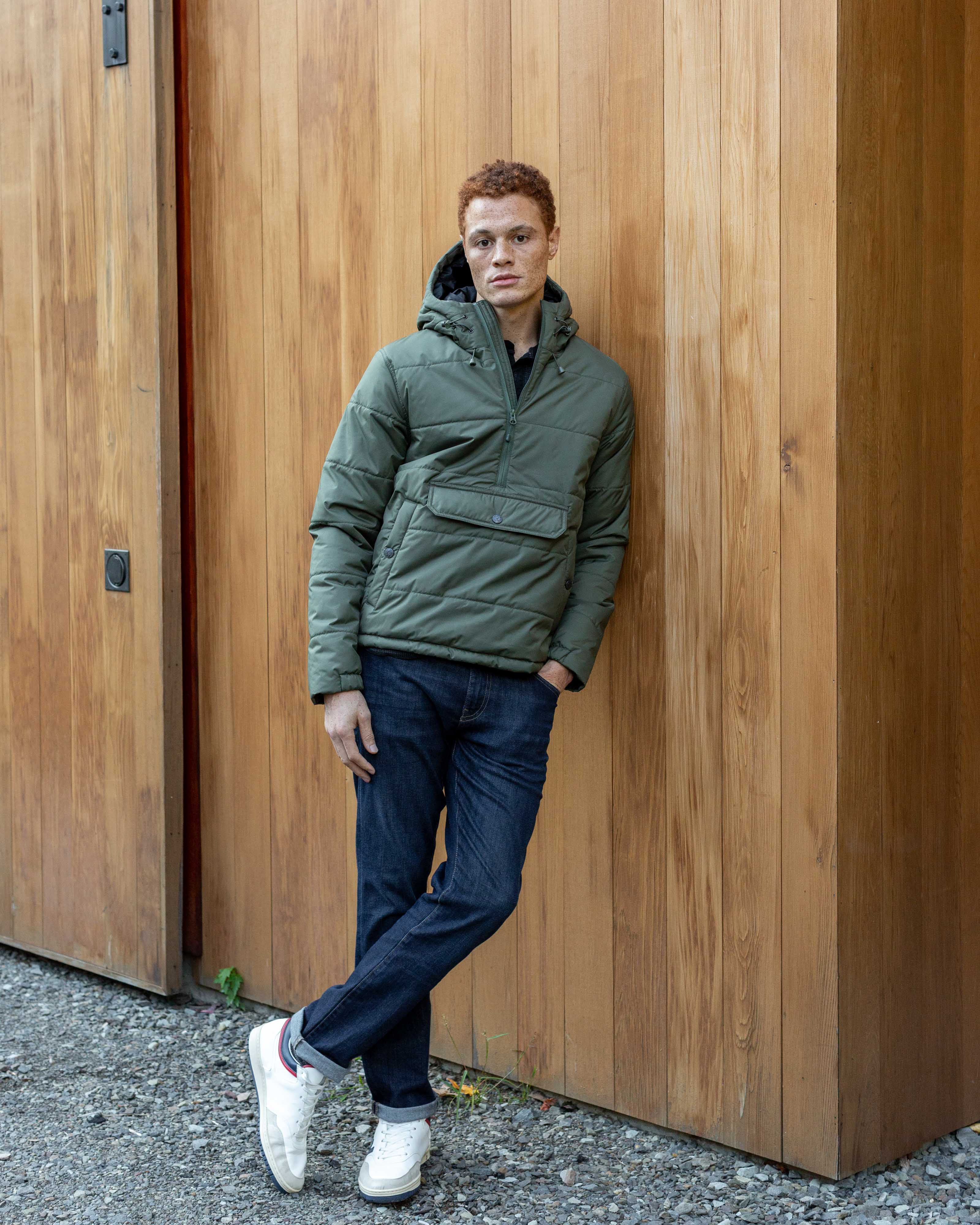 Oversized fit in motion — full-body street shot showing drape